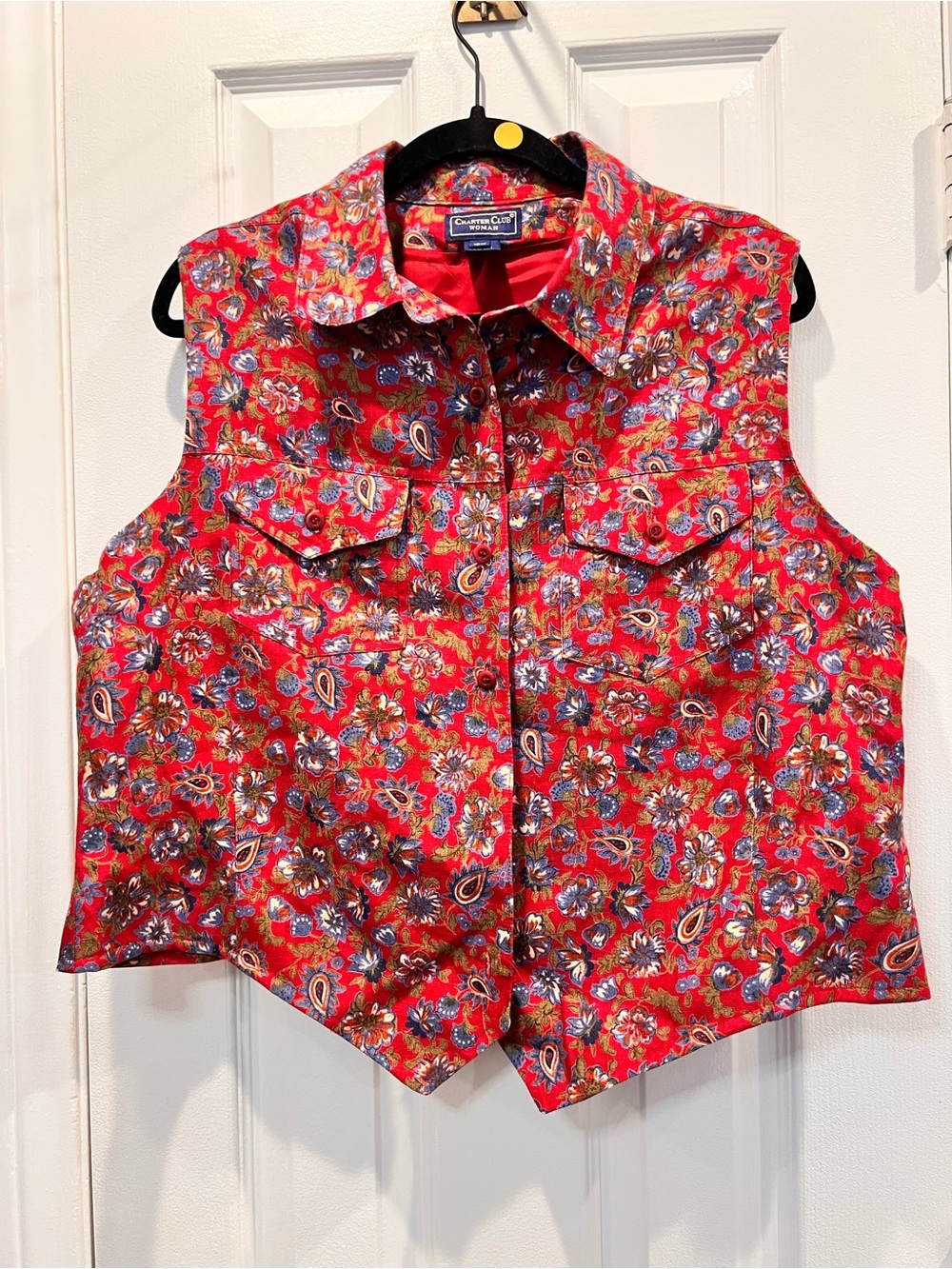 Charter Club Woman Red Paisley Button Up Vest Top Size 16W